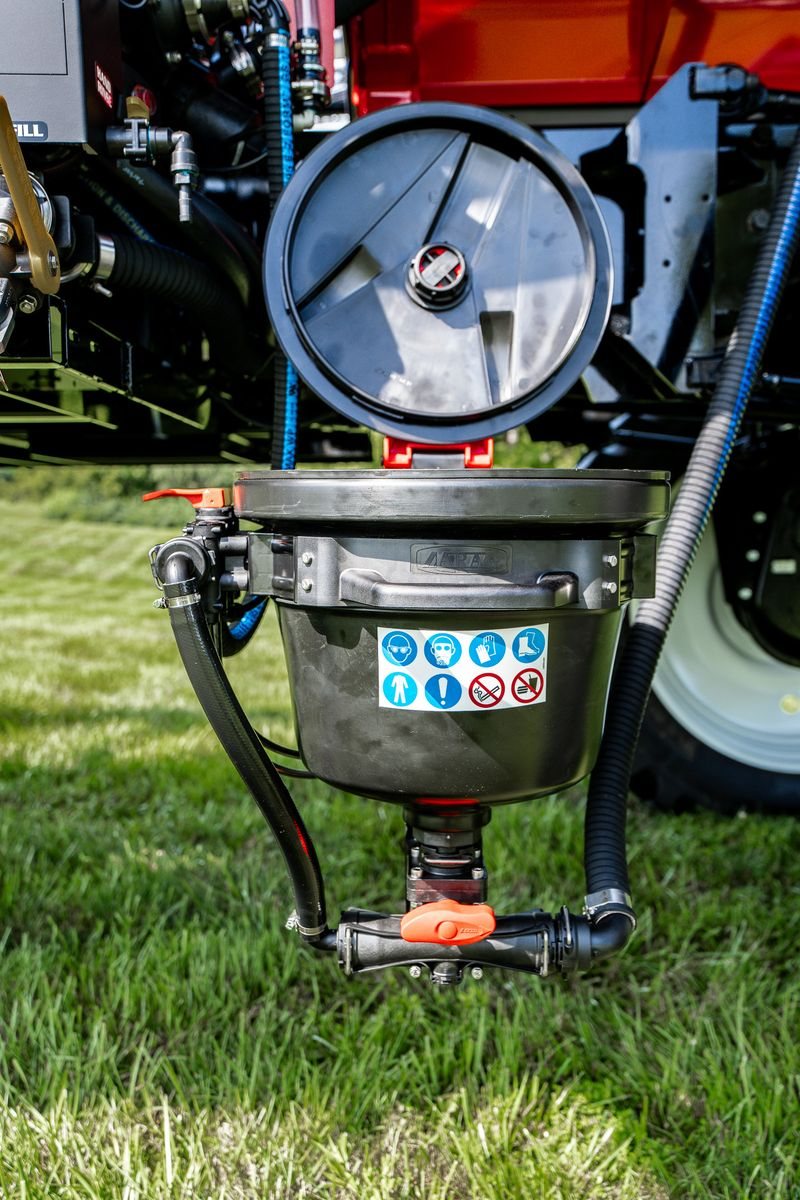 ARAG Niagara chemical induction hopper mounted on an Apache sprayer